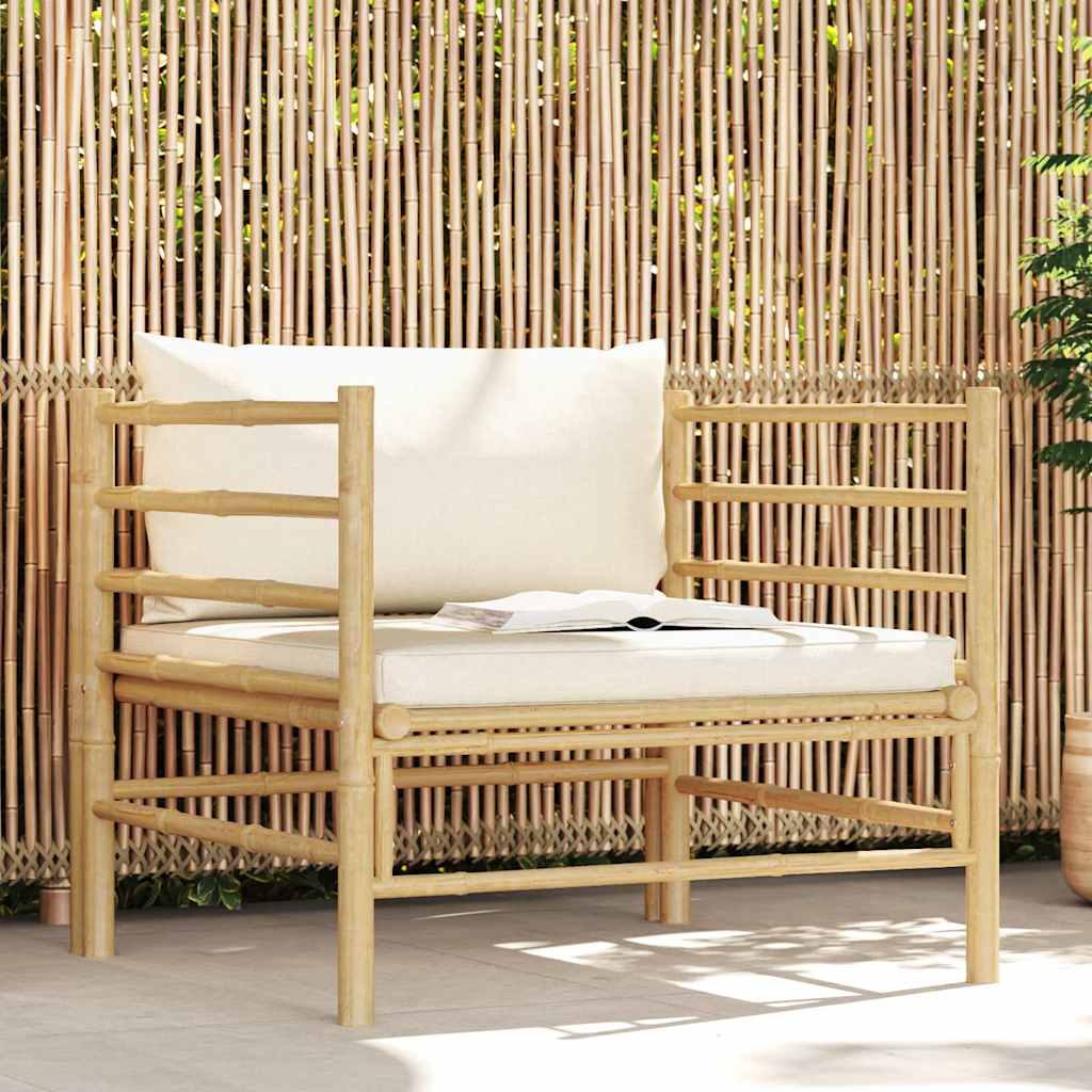vidaXL 3-delige Loungeset met crèmewitte kussens bamboe