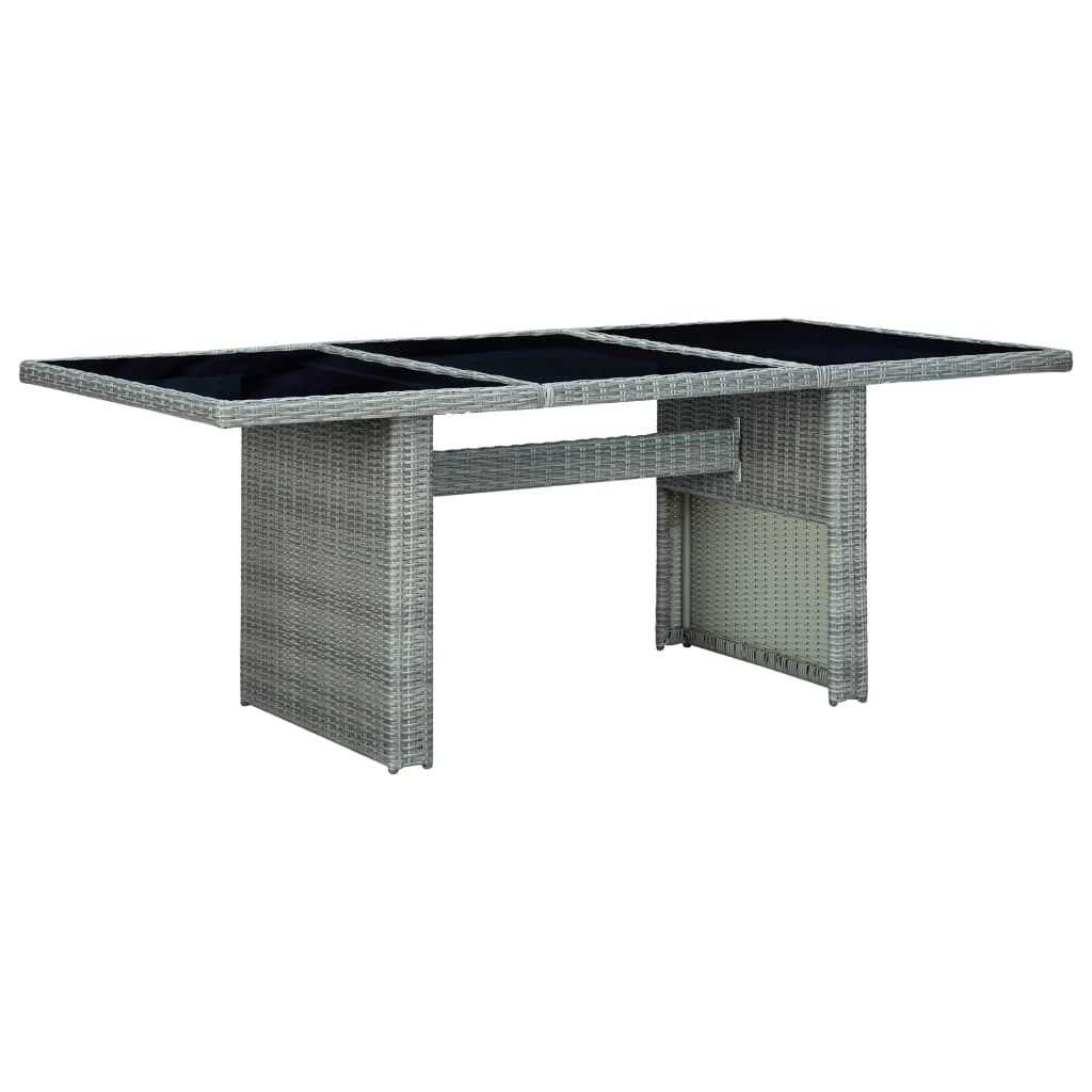 vidaXL Tuintafel poly rattan en gehard glas donkergrijs