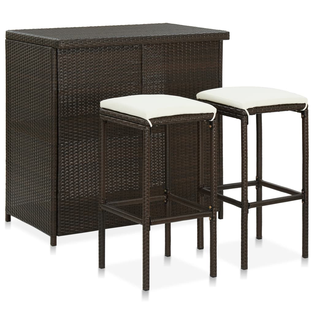 vidaXL 3-Piece Poly Rattan Bar Set Brown