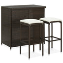 vidaXL 3-Piece Poly Rattan Bar Set Brown
