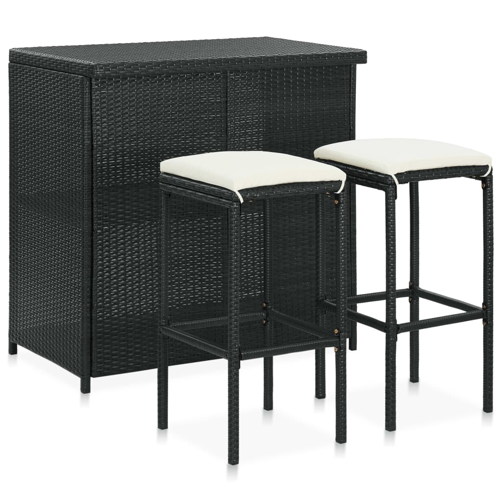 vidaXL 3-Piece Poly Rattan Bar Set Brown