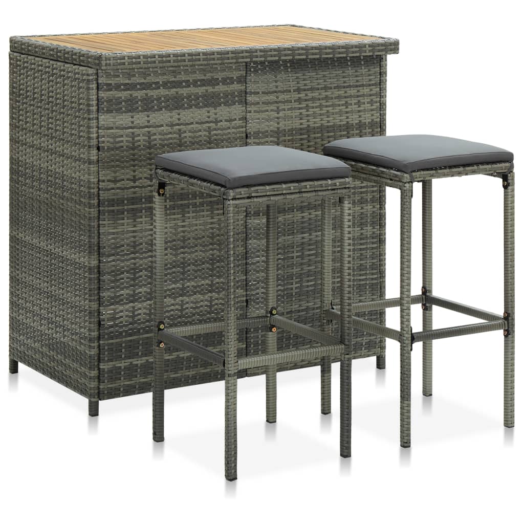 vidaXL 3-Piece Poly Rattan Bar Set Brown