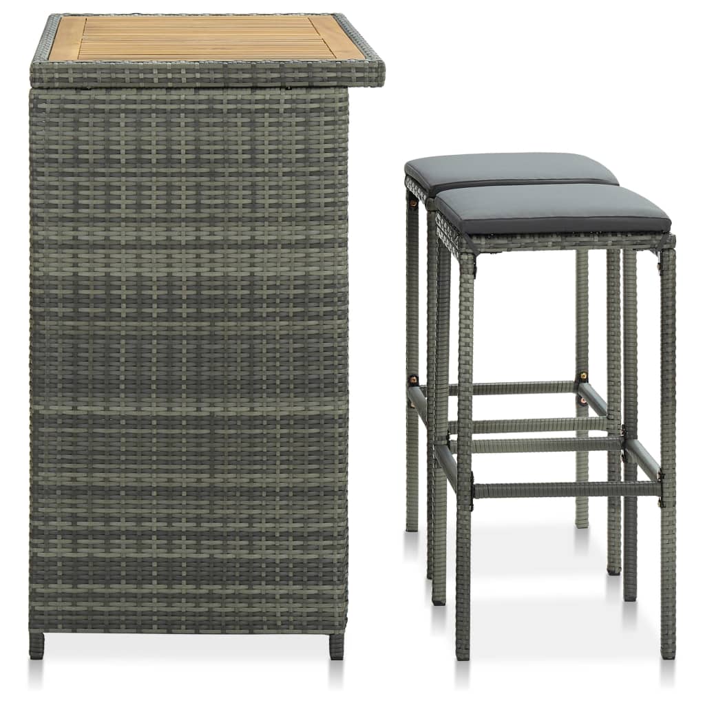 vidaXL 3-Piece Poly Rattan Bar Set Brown