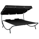 vidaXL Sun Lounger with Canopy and Cushions Black