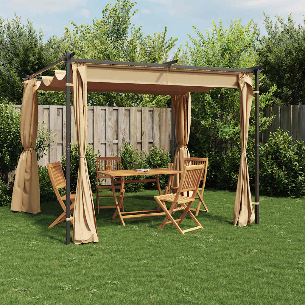vidaXL Prieel met gordijnen 3x3 m staal taupe