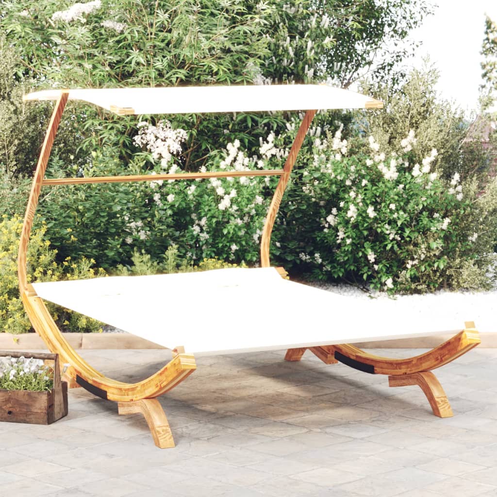 vidaXL Loungebed met luifel 100x190x134 cm massief gebogen hout crème