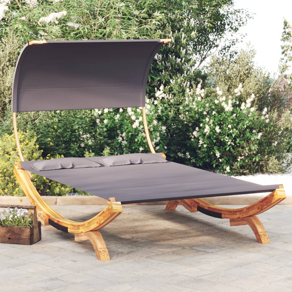 vidaXL Loungebed met luifel 100x200x126 cm massief gebogen hout crème