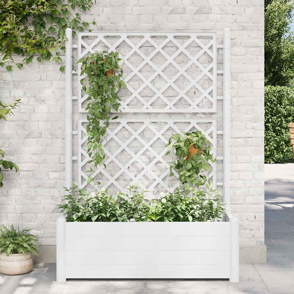 vidaXL Plantenbak met latwerk 43x43x142 cm PP wit