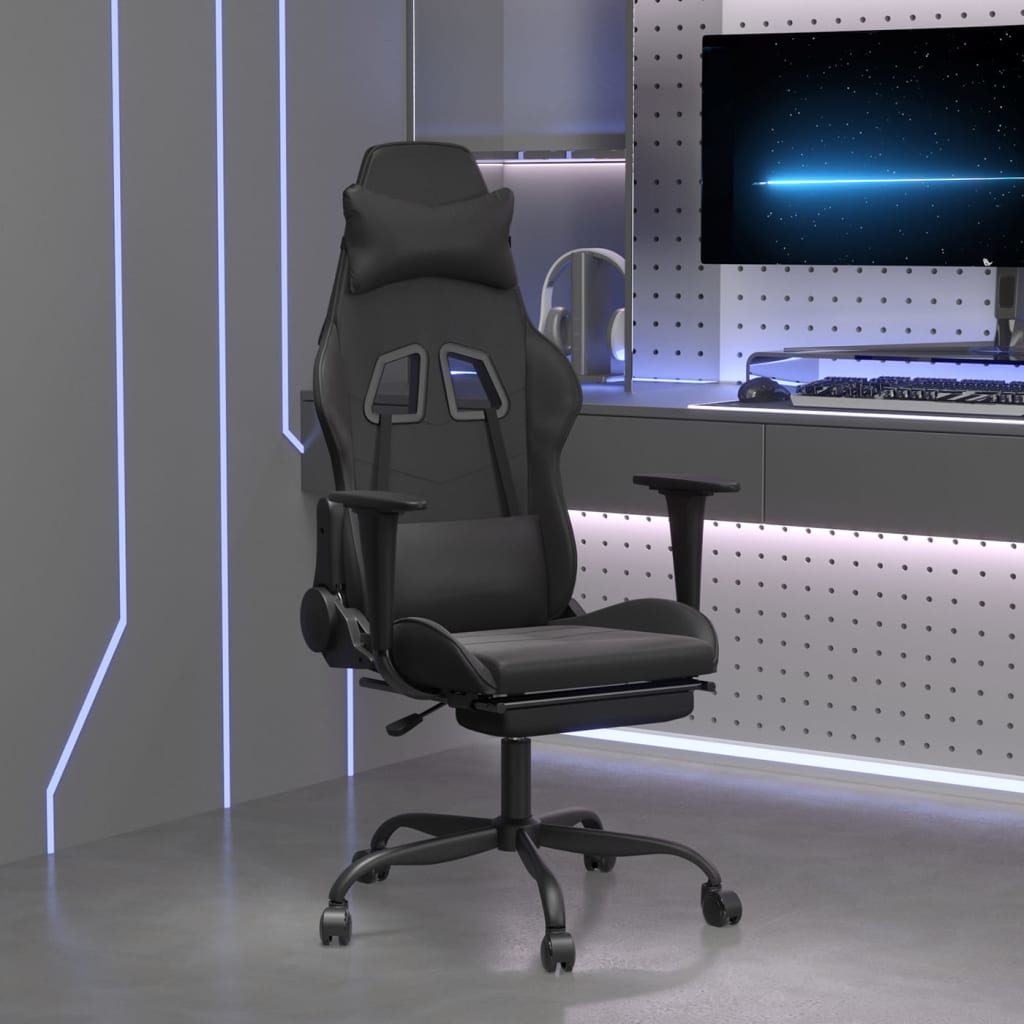 vidaXL Gamestoel kunstleer zwart en blauw