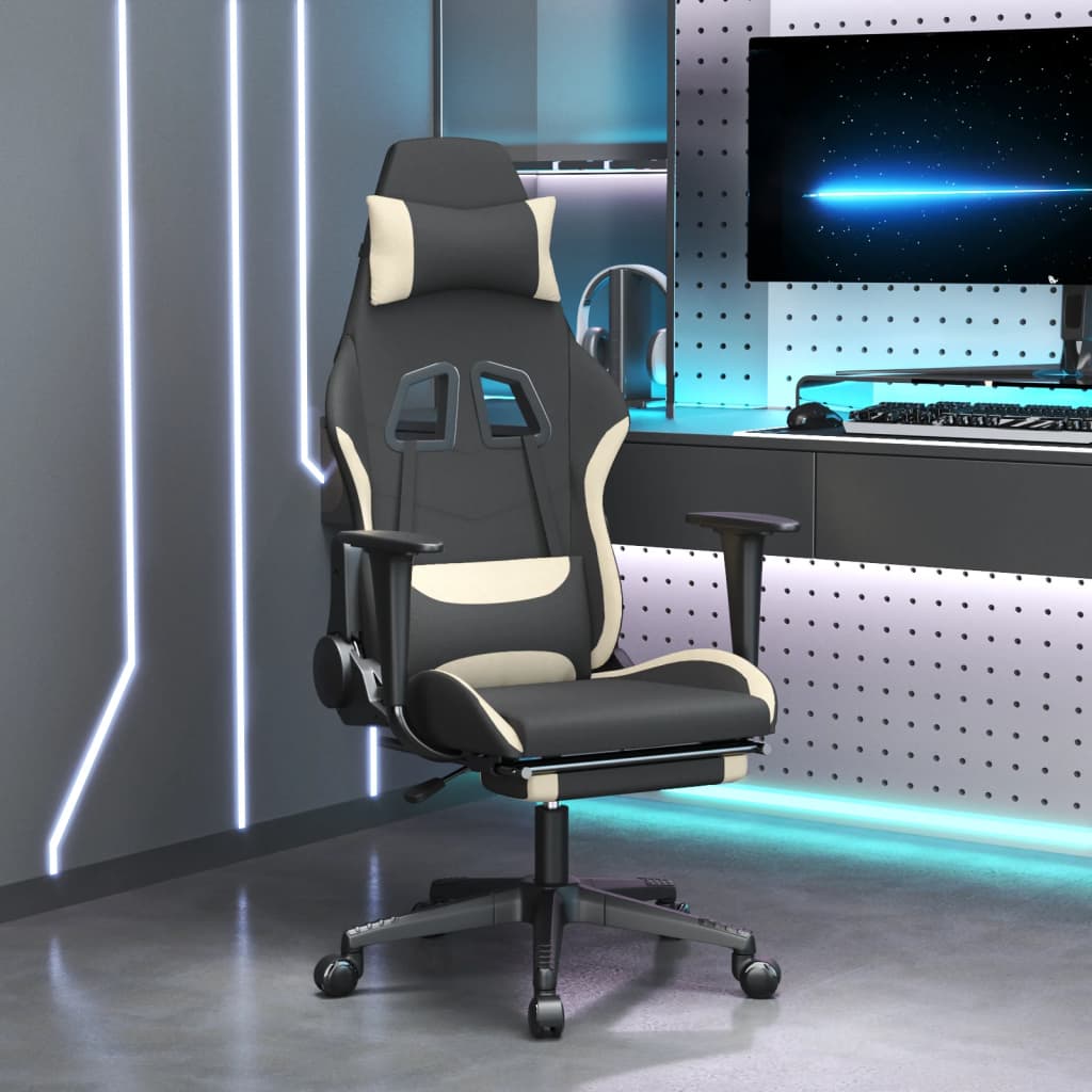 vidaXL Gamestoel stof zwart en crème