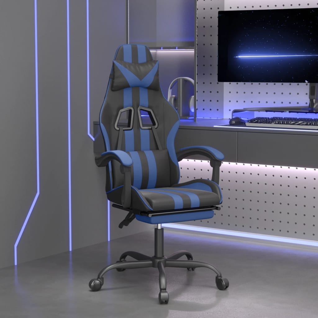vidaXL Gamestoel kunstleer zwart en blauw