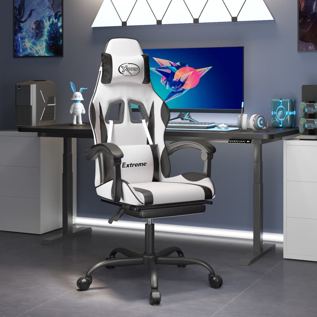 vidaXL Gamestoel kunstleer zwart en blauw
