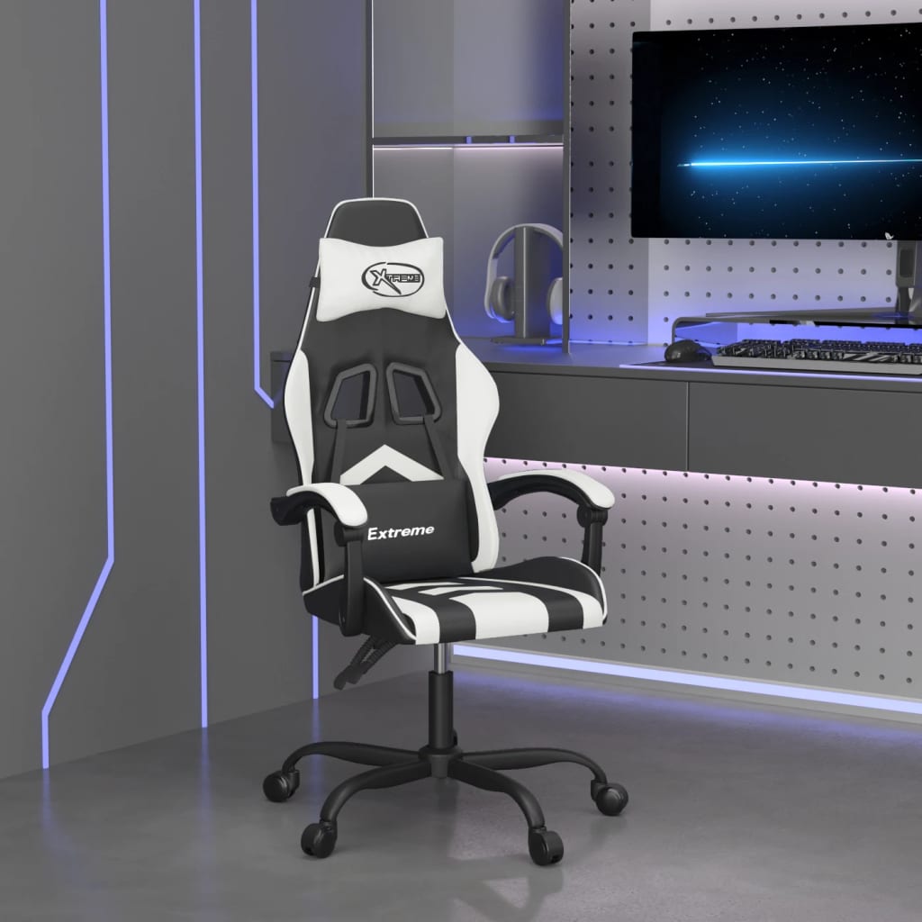 vidaXL Gamestoel kunstleer zwart en blauw