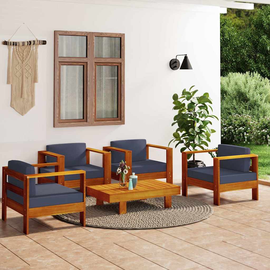 vidaXL 4-delige Loungeset met kussens massief acaciahout grijs
