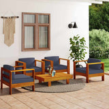 vidaXL 4-delige Loungeset met kussens massief acaciahout grijs