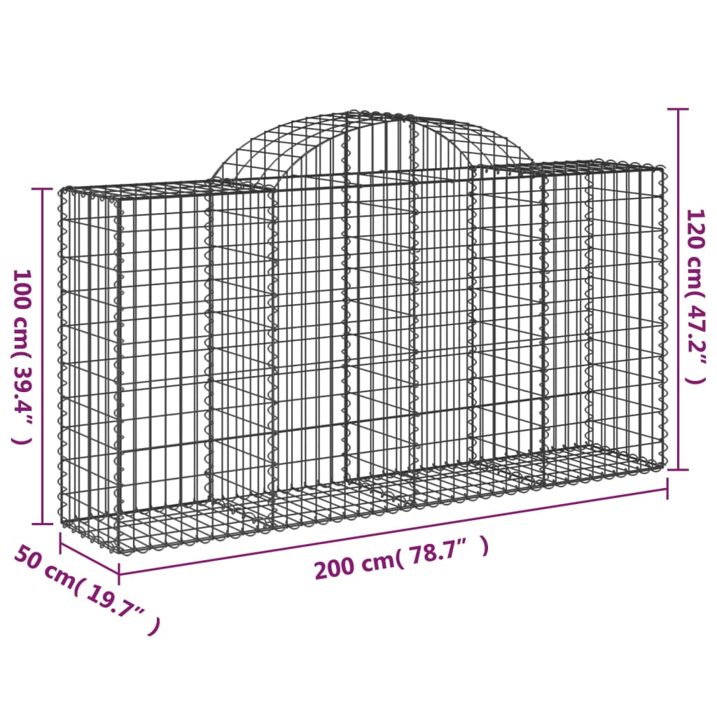 vidaXL Schanskorven 2 st gewelfd 200x30x40/60 cm gegalvaniseerd ijzer
