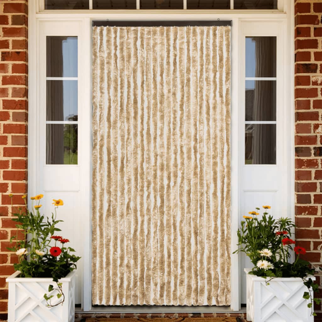 vidaXL Vliegengordijn 90x220 cm chenille beige en lichtbruin