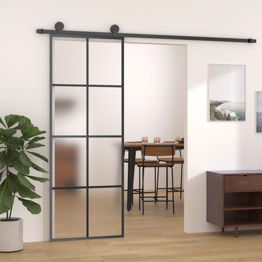vidaXL Schuifdeur met beslag 76x205 cm ESG-glas en aluminium