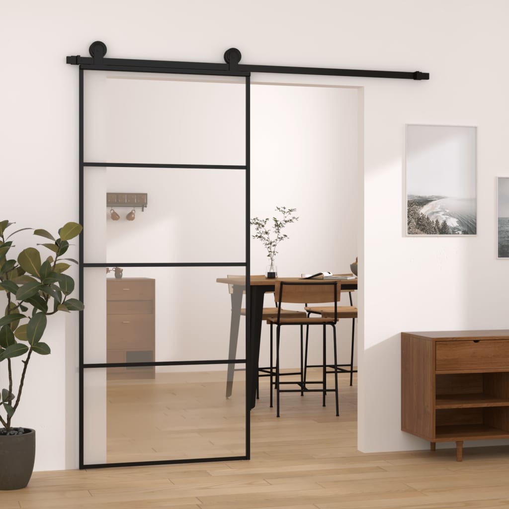 vidaXL Schuifdeur met beslag 76x205 cm ESG-glas en aluminium