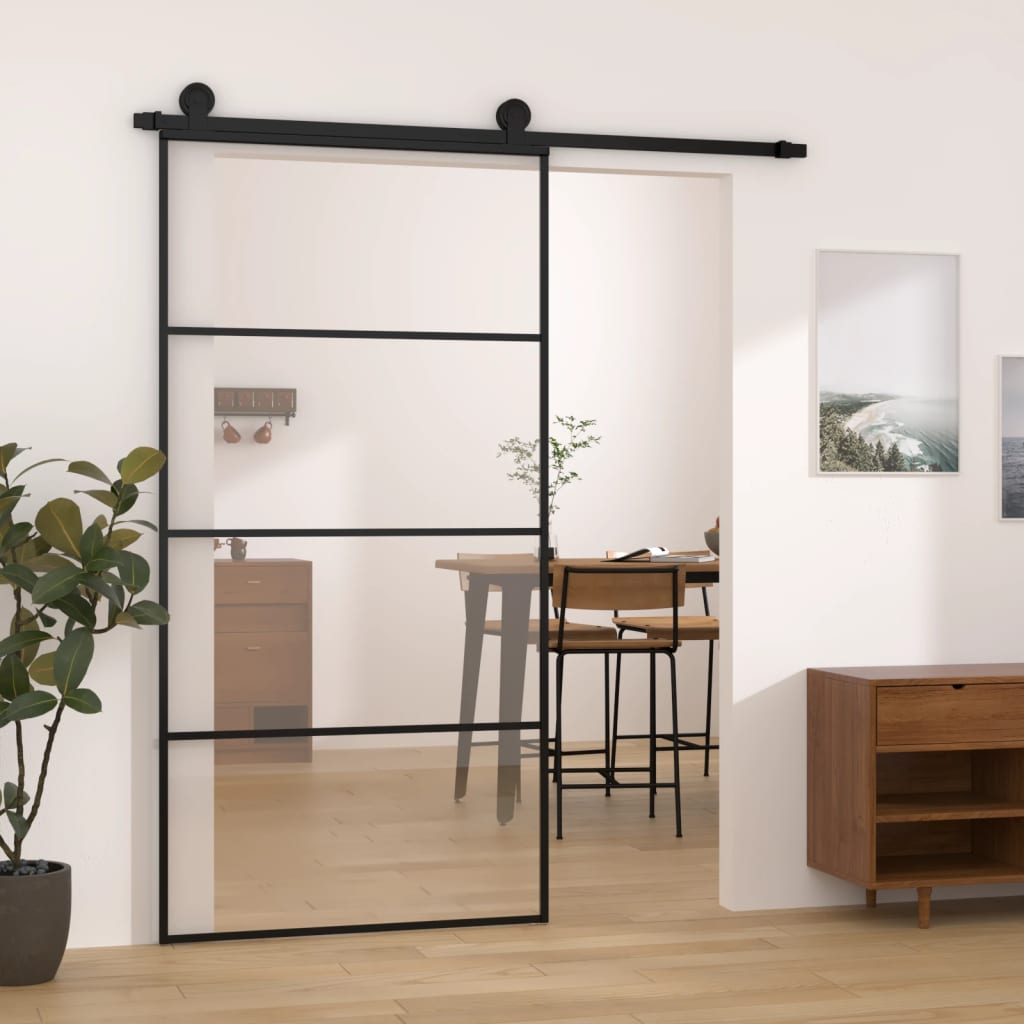 vidaXL Schuifdeur met beslag 76x205 cm ESG-glas en aluminium