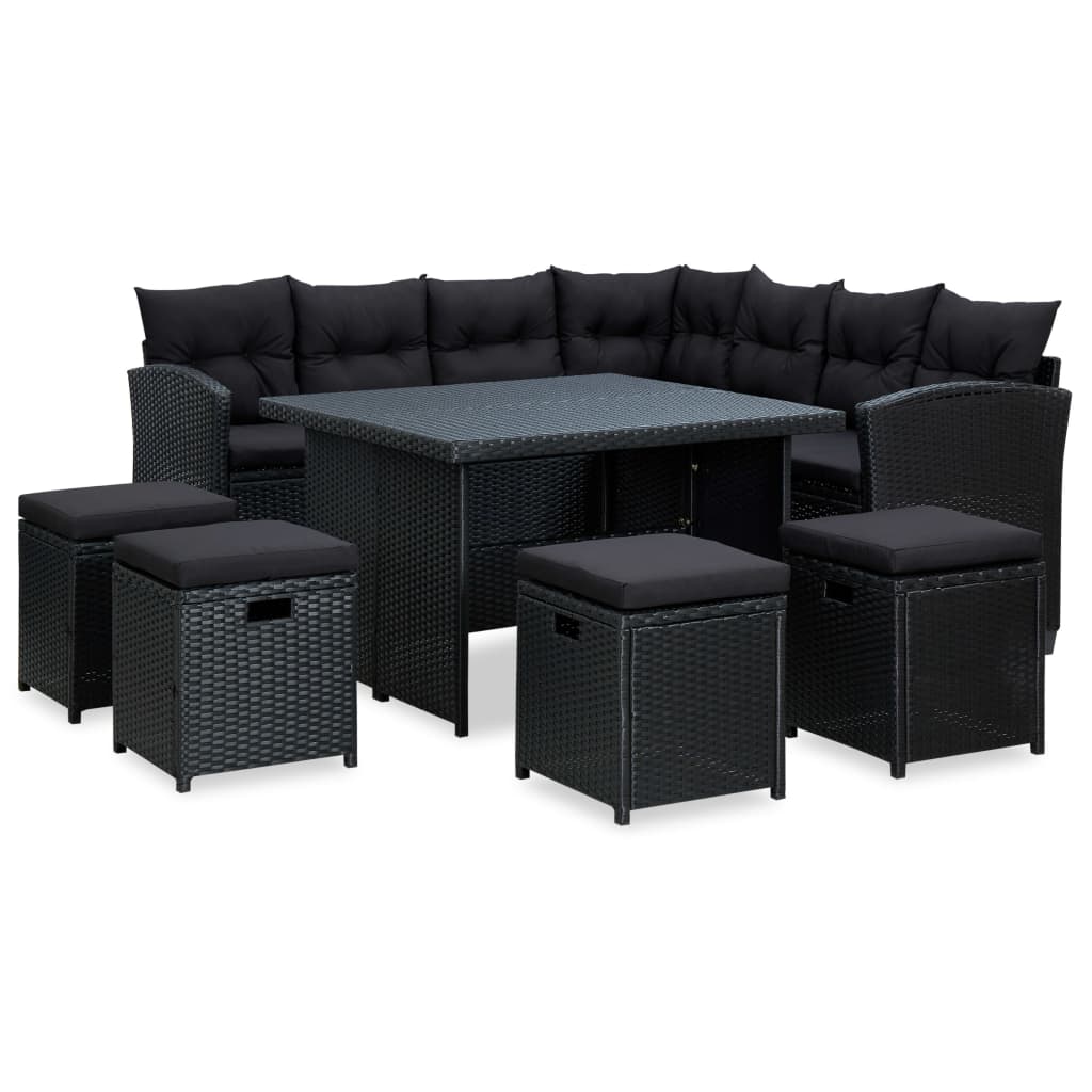 vidaXL 6-Piece Lounge Set with Cushions Poly Rattan Black
