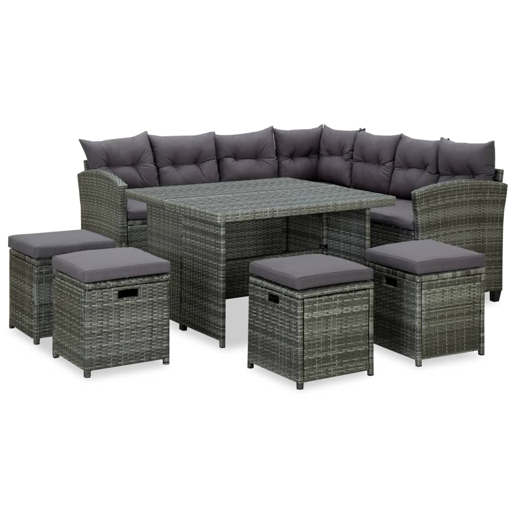vidaXL 6-Piece Lounge Set with Cushions Poly Rattan Black
