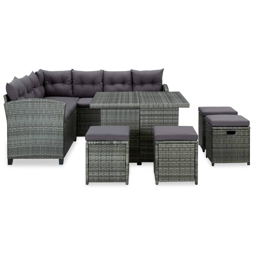 vidaXL 6-Piece Lounge Set with Cushions Poly Rattan Black