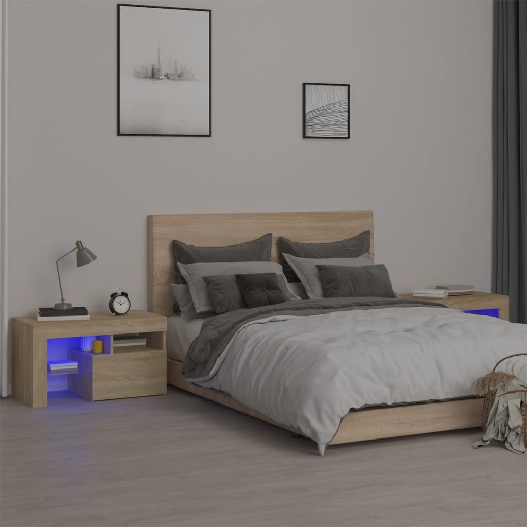 vidaXL Nachtkastjes 2 st LED-verlichting 70x36,5x40 cm wit