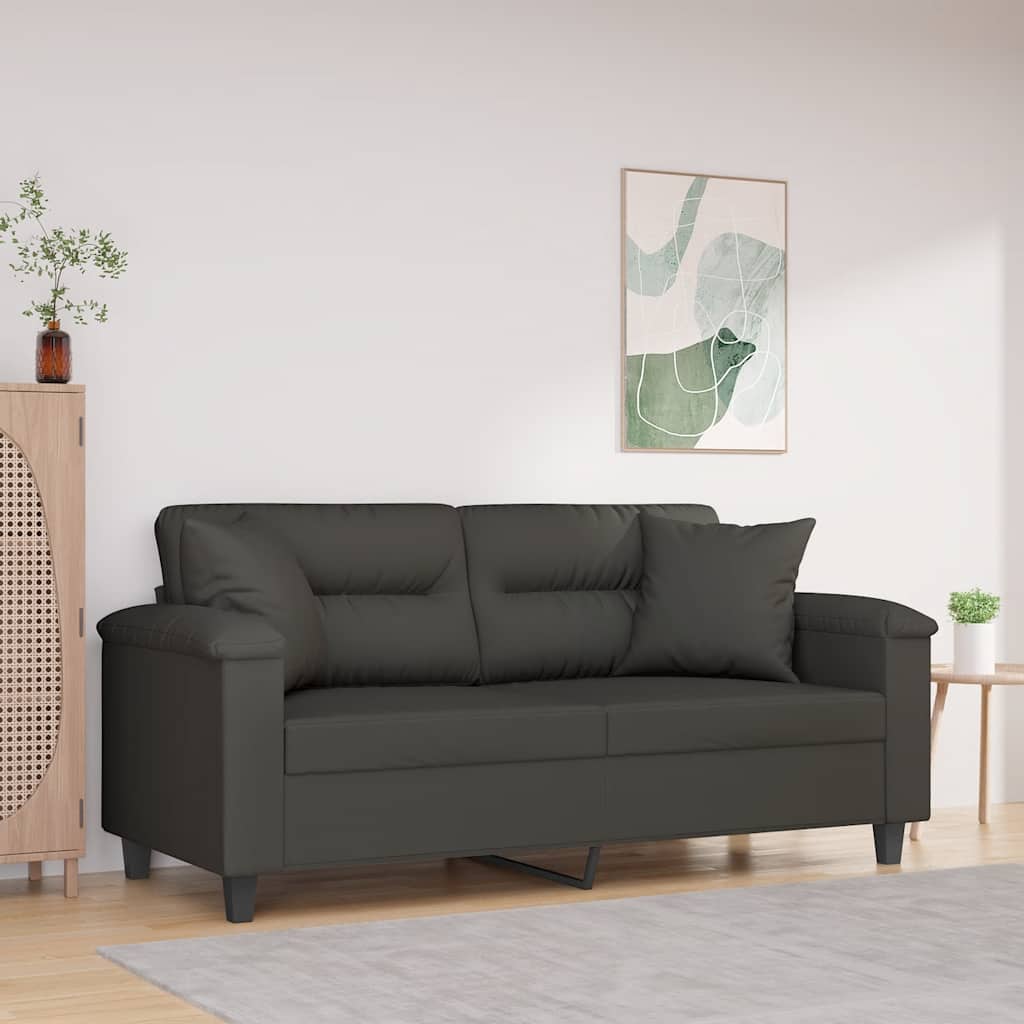 vidaXL Driezitsbank met kussens 210 cm microvezelstof donkergrijs