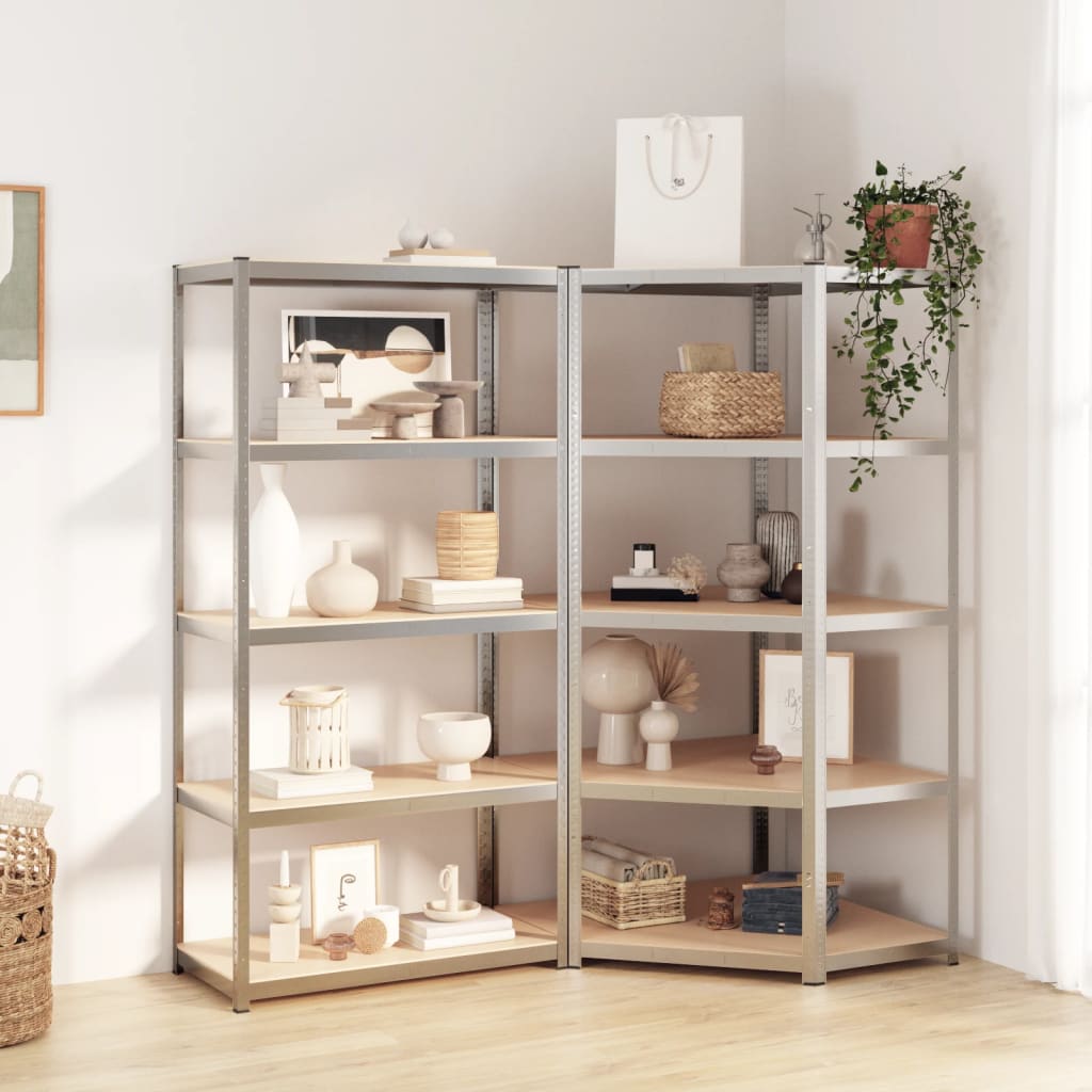 vidaXL Opbergrek 5-laags 2 st staal en bewerkt hout zilverkleurig