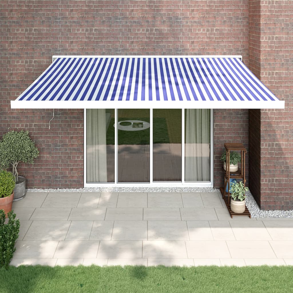 vidaXL Luifel uittrekbaar 3,5x2,5 m stof en aluminium blauw en wit