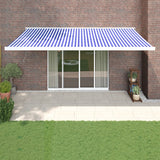vidaXL Luifel uittrekbaar 3,5x2,5 m stof en aluminium blauw en wit