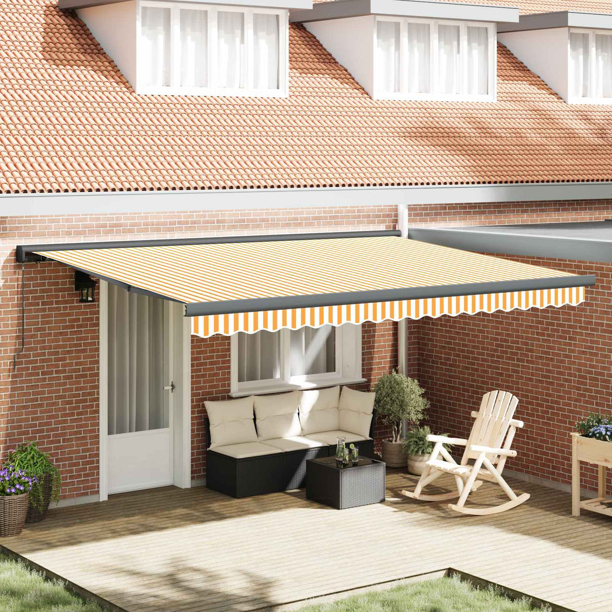 vidaXL Luifel uittrekbaar 3,5x2,5 m stof en aluminium blauw en wit