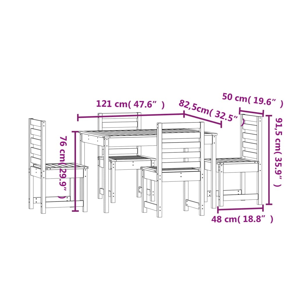 vidaXL 5-delige Tuinset massief grenenhout