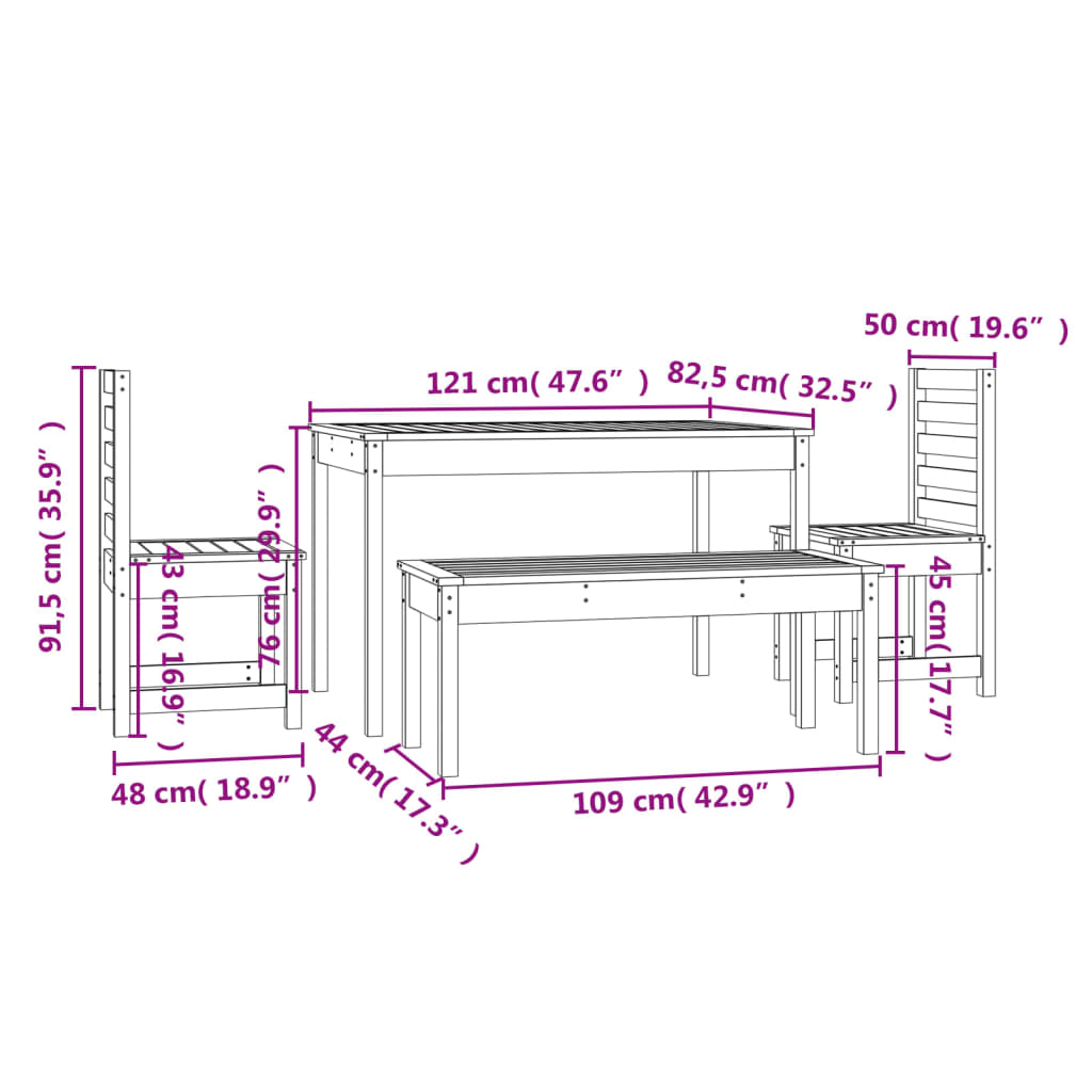 vidaXL 4-delige Tuinset massief grenenhout grijs
