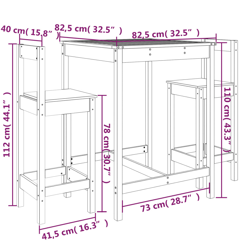 vidaXL 3-Piece Bar Set Solid Pine Wood