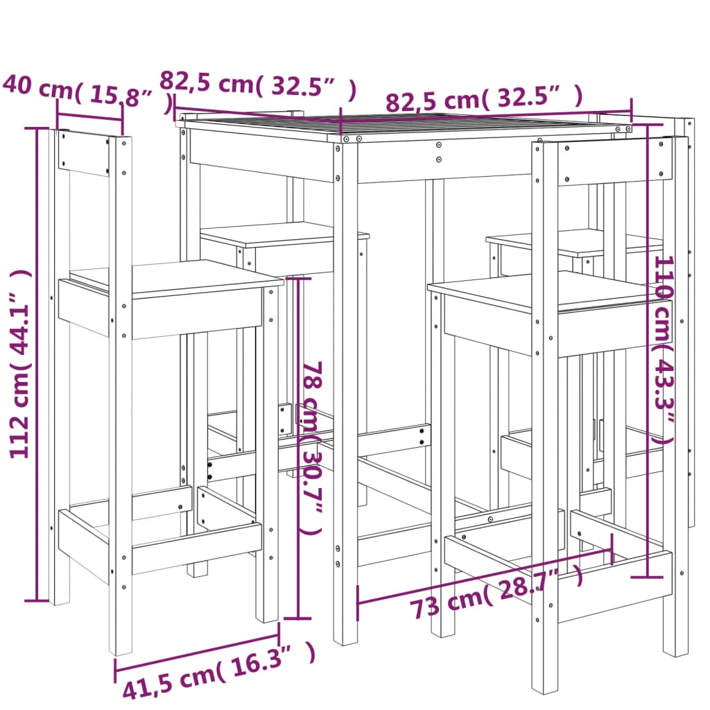 vidaXL 5-delige Barset massief grenenhout