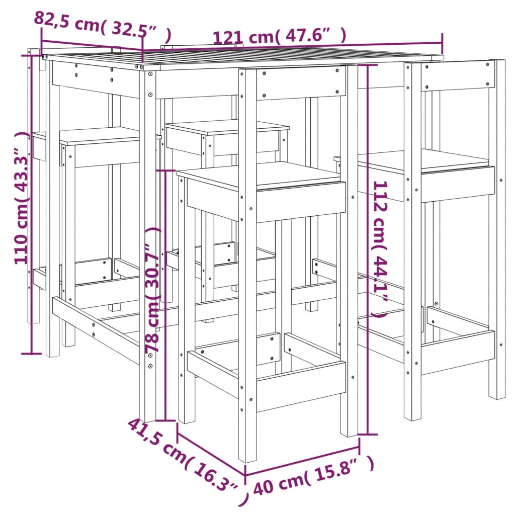 vidaXL 5-delige Barset massief grenenhout