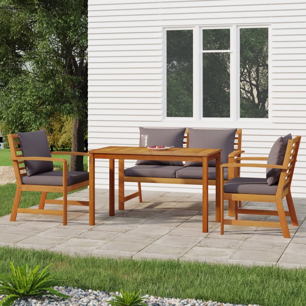 vidaXL 4-Piece Garden Lounge Set with Cushions Solid Acacia Wood