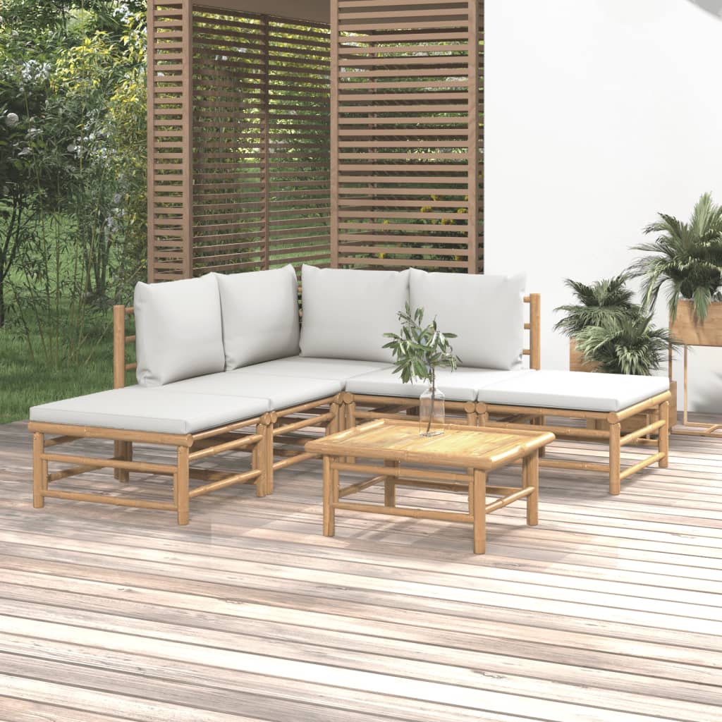 vidaXL 6-delige Loungeset met kussens bamboe lichtgrijs