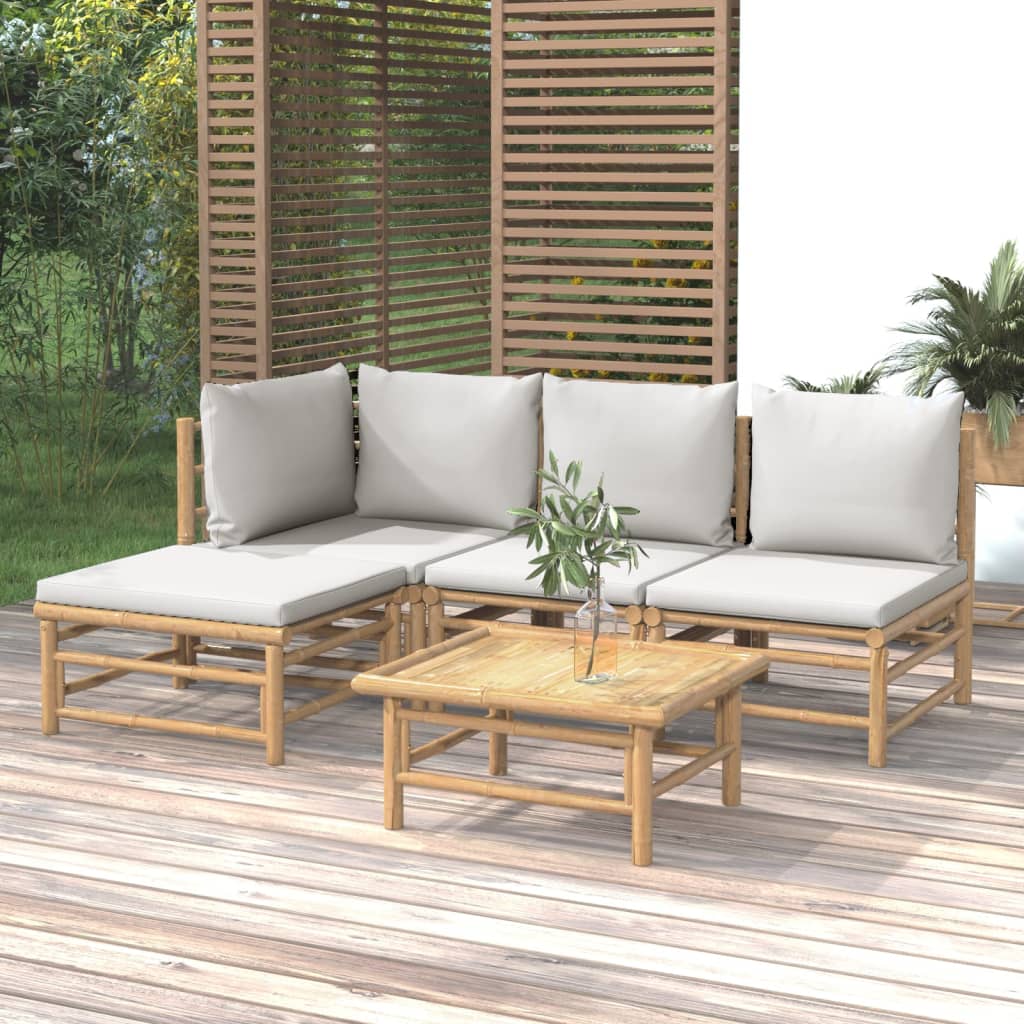 vidaXL 6-delige Loungeset met kussens bamboe lichtgrijs