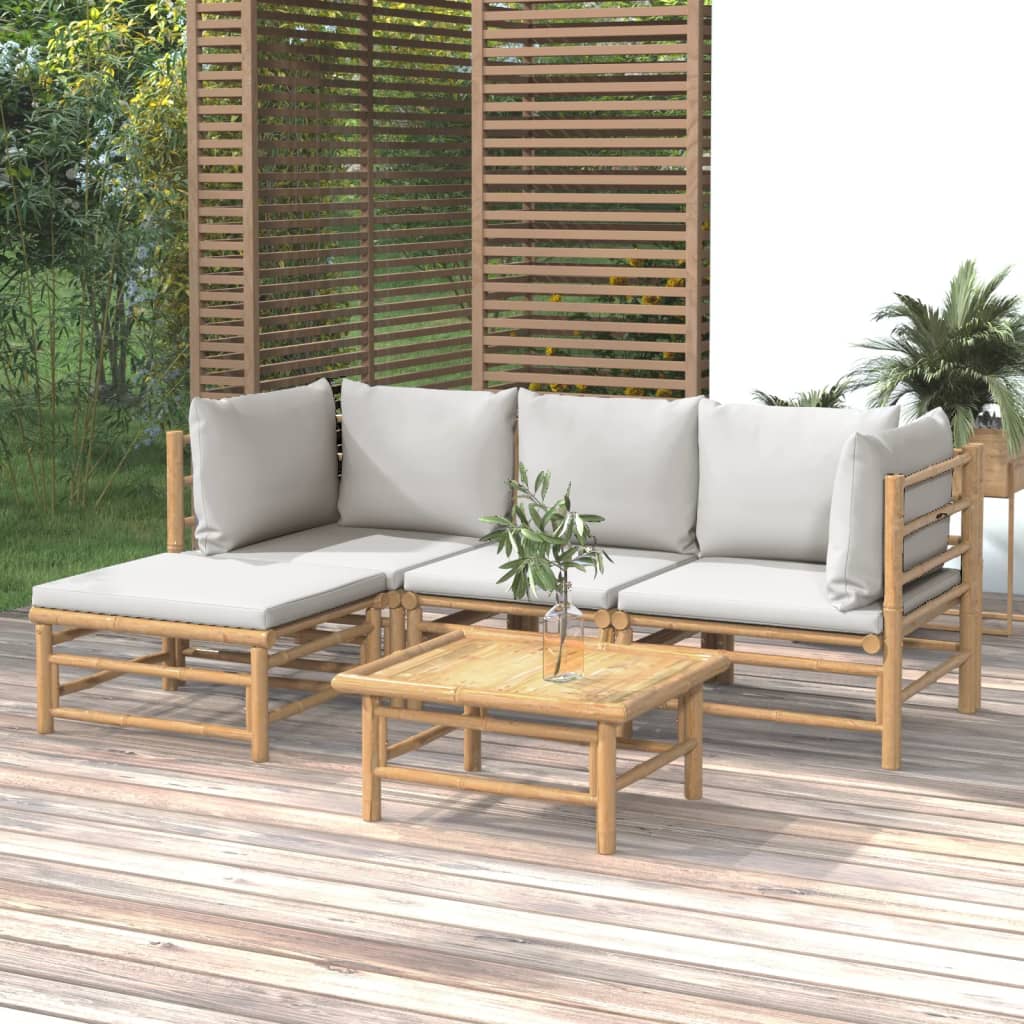 vidaXL 6-delige Loungeset met kussens bamboe lichtgrijs