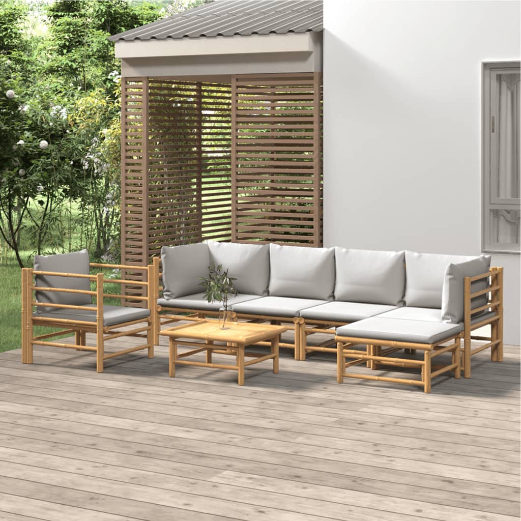 vidaXL 6-delige Loungeset met kussens bamboe lichtgrijs
