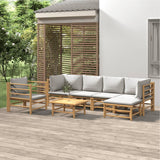 vidaXL 6-delige Loungeset met kussens bamboe lichtgrijs
