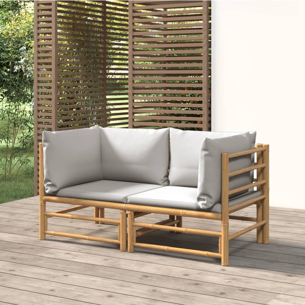 vidaXL 6-delige Loungeset met kussens bamboe lichtgrijs