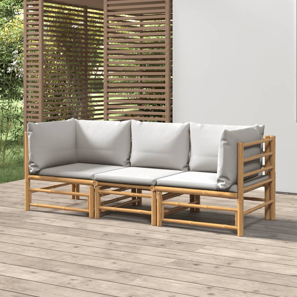 vidaXL 6-delige Loungeset met kussens bamboe lichtgrijs