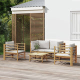 vidaXL 6-delige Loungeset met kussens bamboe lichtgrijs