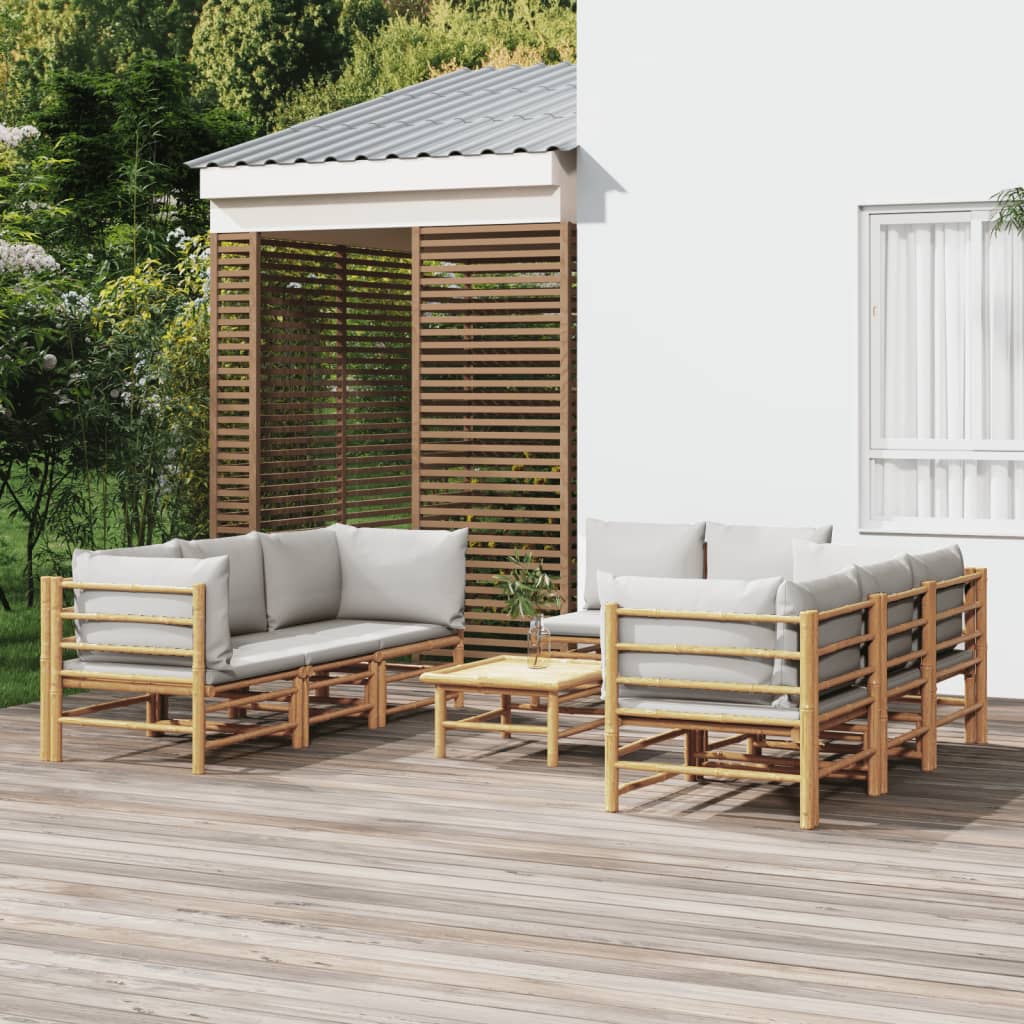 vidaXL 6-delige Loungeset met kussens bamboe lichtgrijs