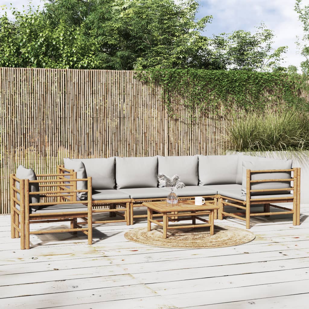 vidaXL 6-delige Loungeset met kussens bamboe lichtgrijs