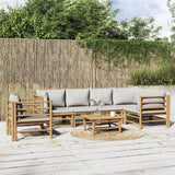 vidaXL 6-delige Loungeset met kussens bamboe lichtgrijs